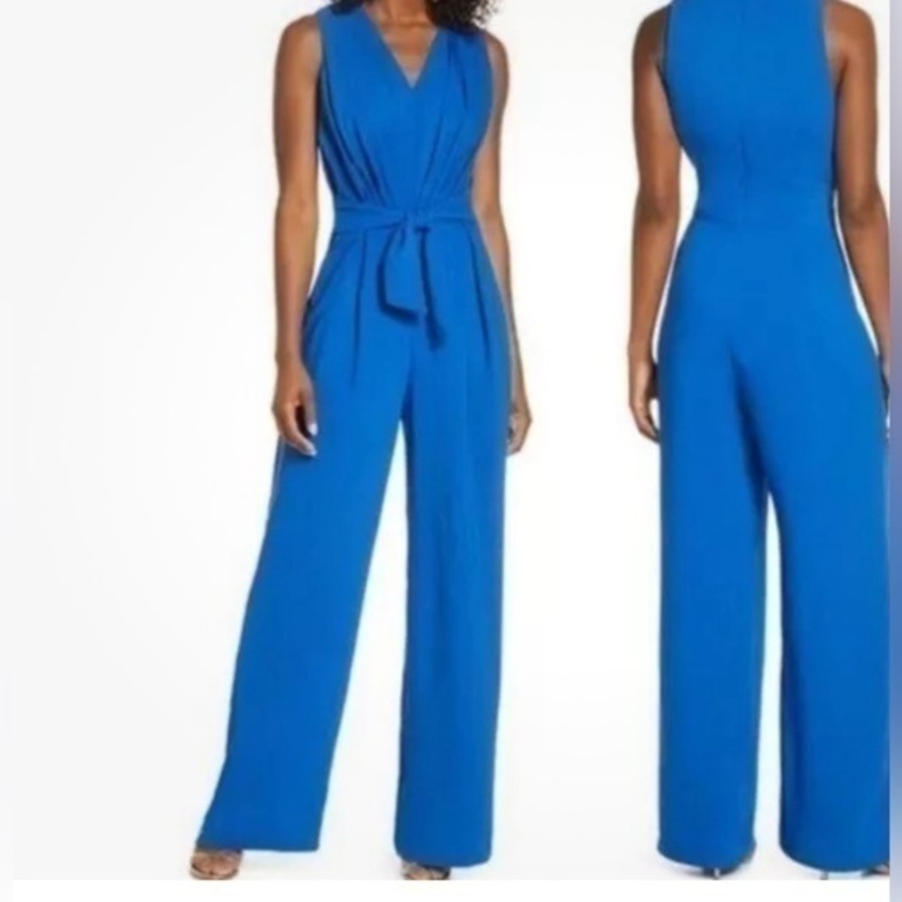 Gal Meets Glam Devin Tie waist blue size 16 JUMPSUIT NWT